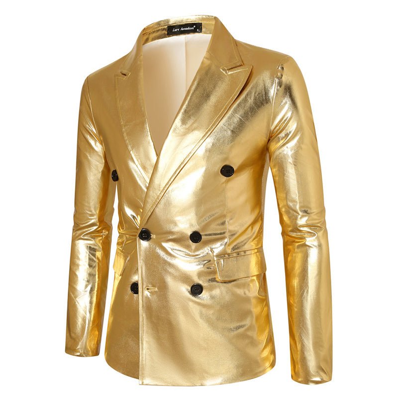 Men Double-breasted Thin Suit Gold Jacket