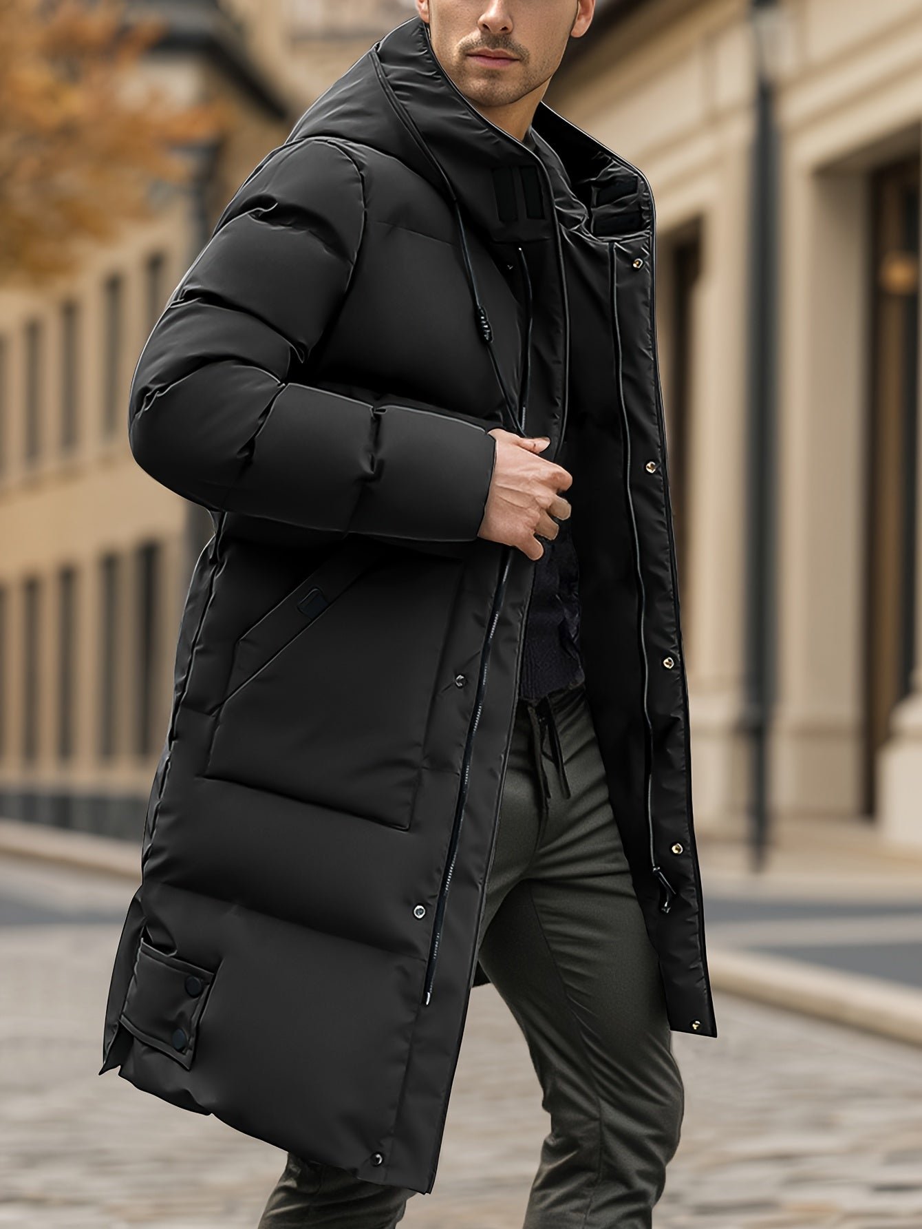 Men Heavyweight Winter Coat Hooded Long Formality - Image 10