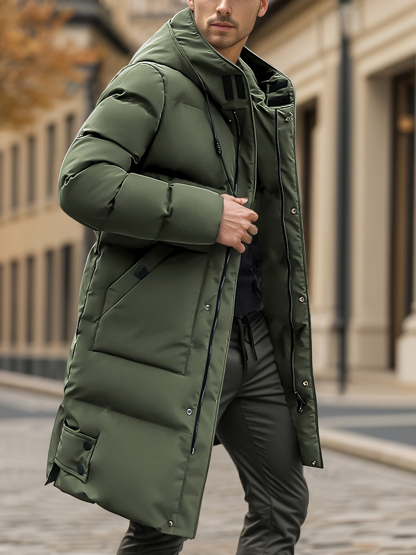Men Heavyweight Winter Coat Hooded Long Formality - Image 12