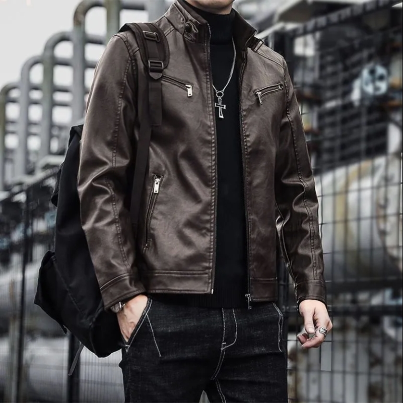 Men Leather Suit Jacket Men Slim Fit Short Coat - Image 5