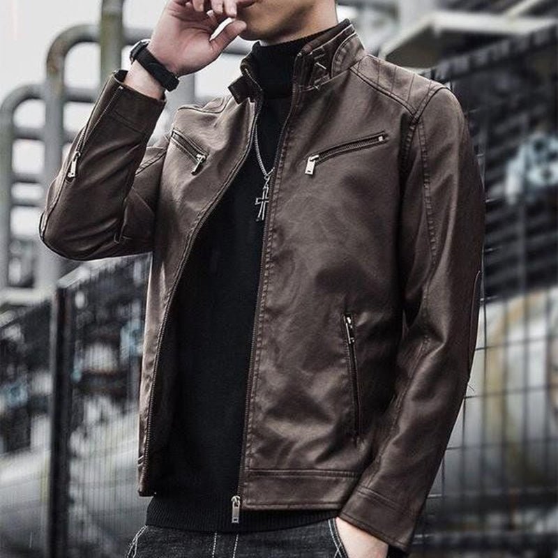 Men Leather Suit Jacket Men Slim Fit Short Coat