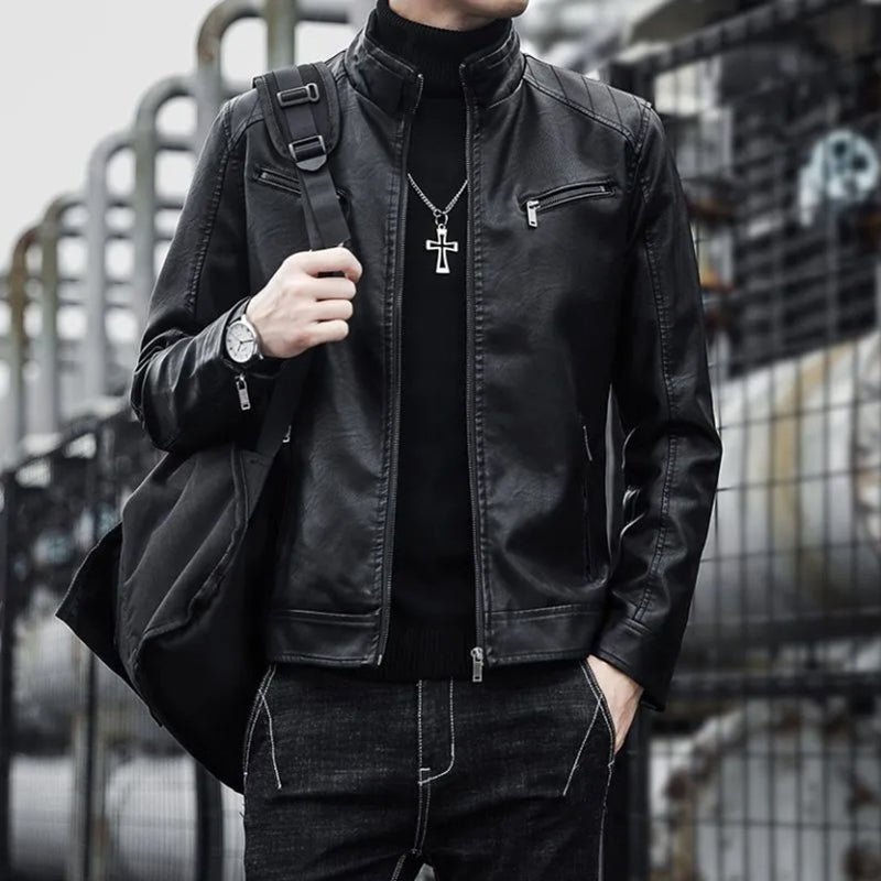 Men Leather Suit Jacket Men Slim Fit Short Coat - Image 8