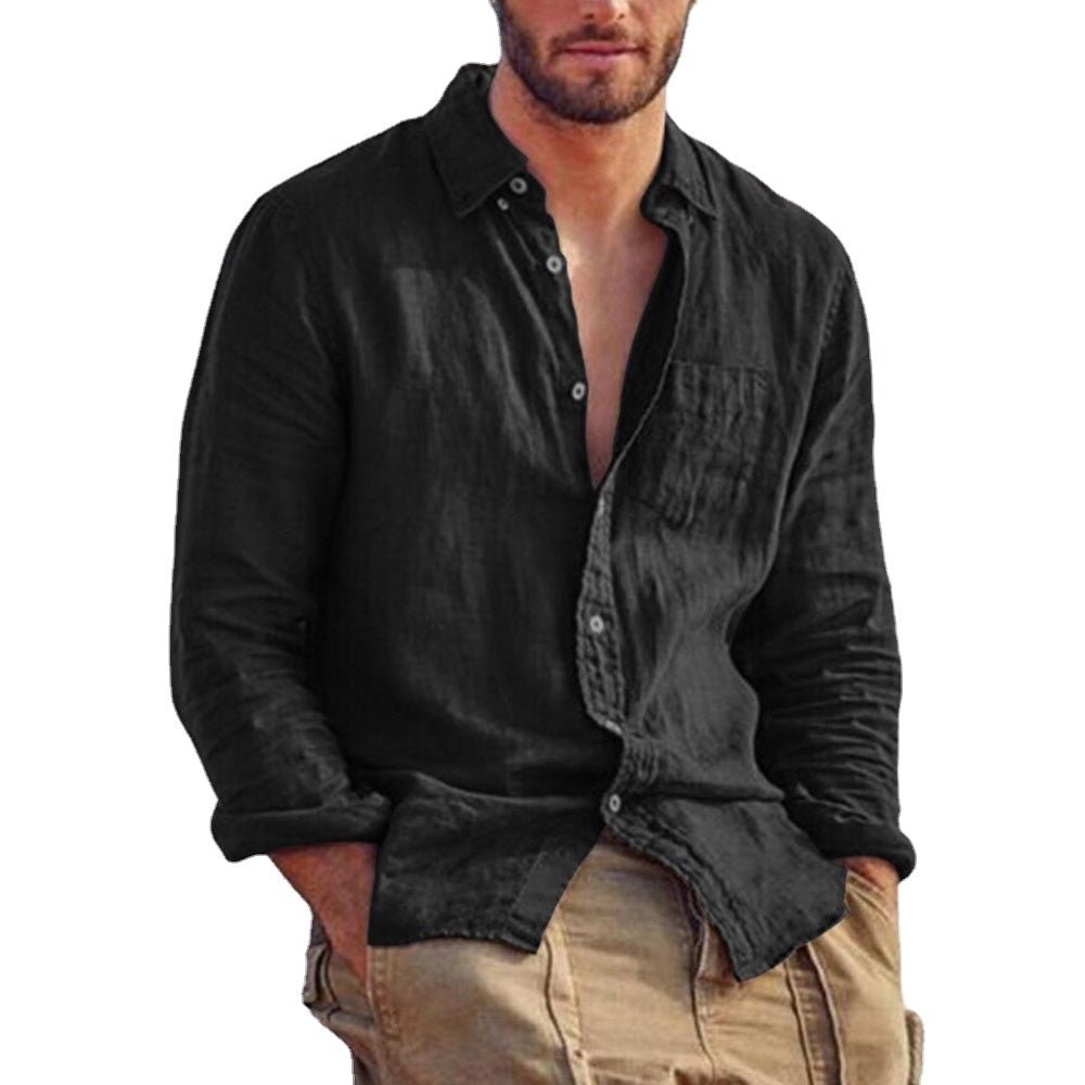 Men Shirts Loose Cotton Linen - Image 3