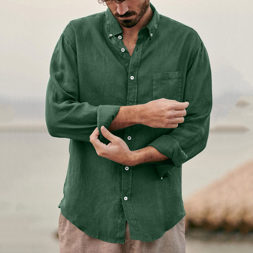 Men Shirts Loose Cotton Linen - Image 2
