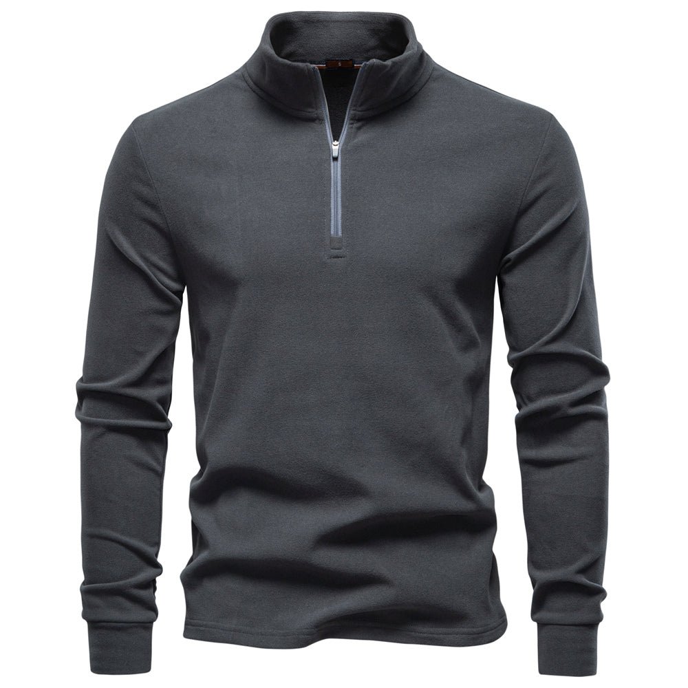 Men Solid Color Zipper Soft Shell Sweatshirt - Image 2