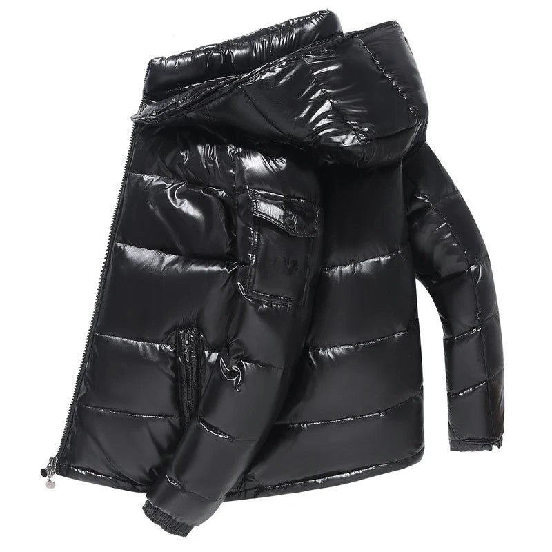 Men Trend Solid Color Short Winter Warm Hooded Parkas - Image 5