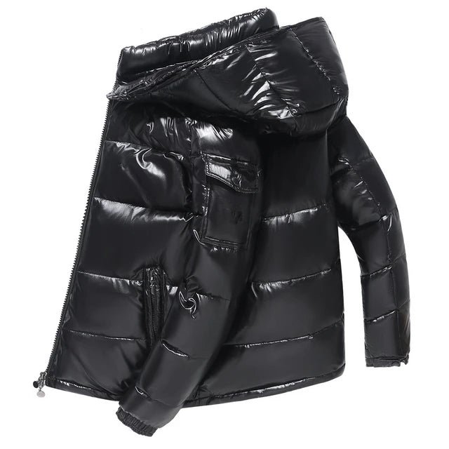 Men Trend Solid Color Short Winter Warm Hooded Parkas - Image 11
