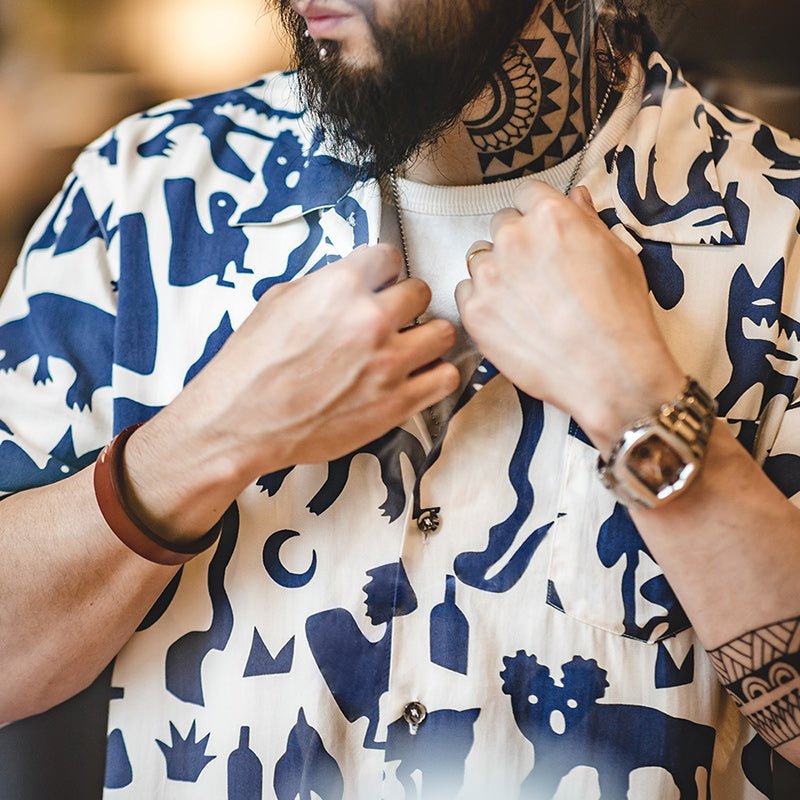 Men Vintage Short Sleeve Indian Totem Flower Shirts