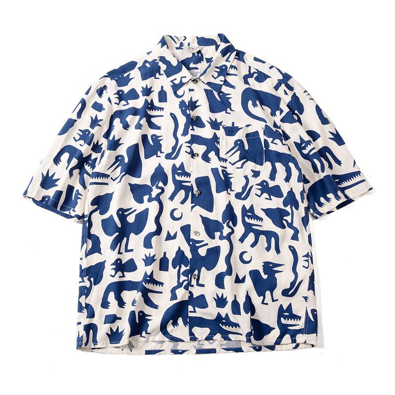 Men Vintage Short Sleeve Indian Totem Flower Shirts - Image 4
