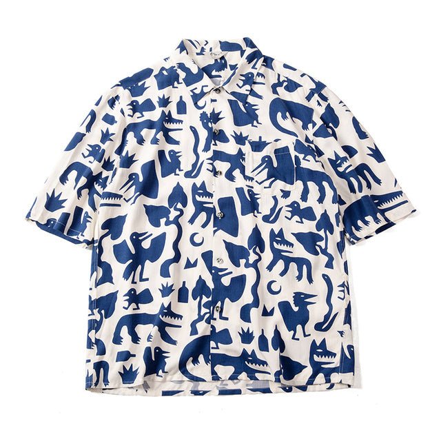Men Vintage Short Sleeve Indian Totem Flower Shirts - Image 5