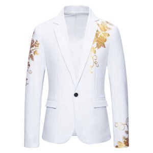 Men Wedding Prom Party Rose Printed Blazers Coats