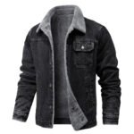 Men Winter Black Denim Jackets Fleece Warm Coats