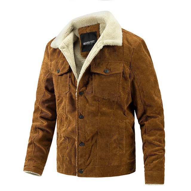 Men Winter Fleece Coat Corduroy Parka - Image 7