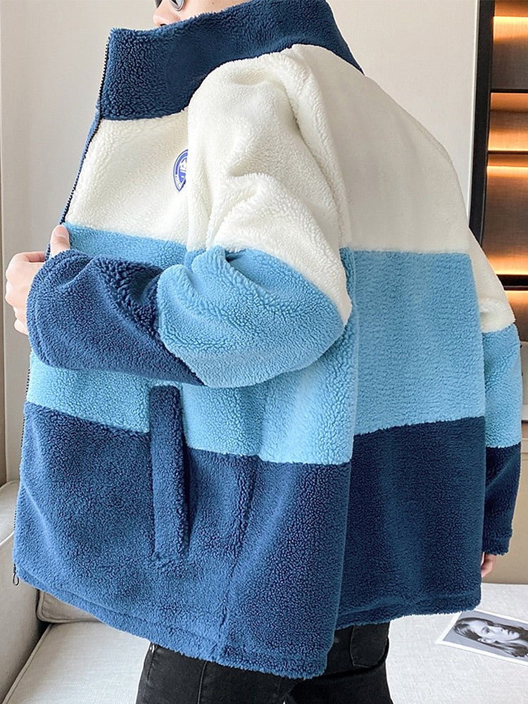 Men Winter Warm Blue Jacket Fleece Plus Size Parkas - Image 8