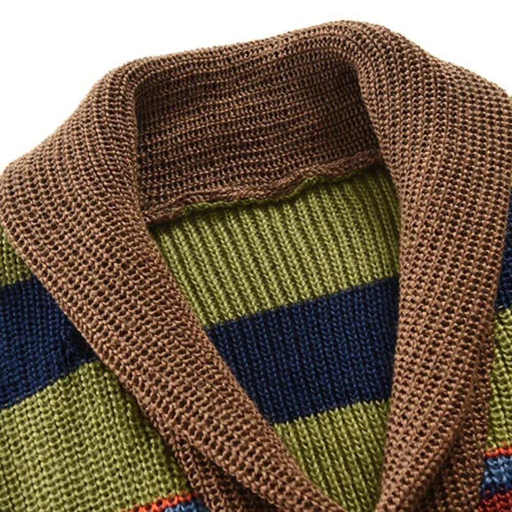 Men's Autumn Winter Cardigans Rainbow Stripe Pattern Coat - Image 4