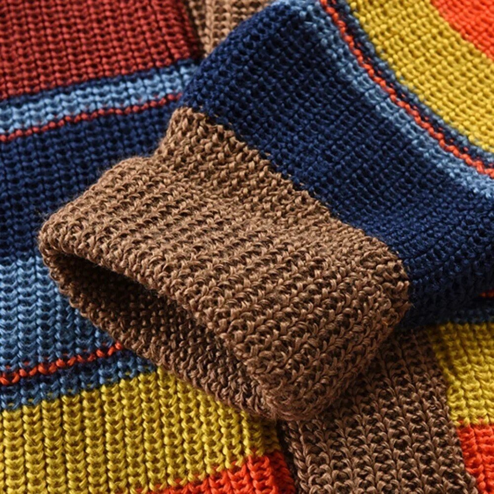 Men's Autumn Winter Cardigans Rainbow Stripe Pattern Coat - Image 5
