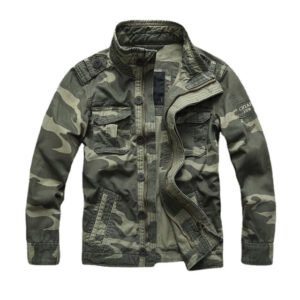 Military Denim Jacket Men Retro Camo Multi-pockets