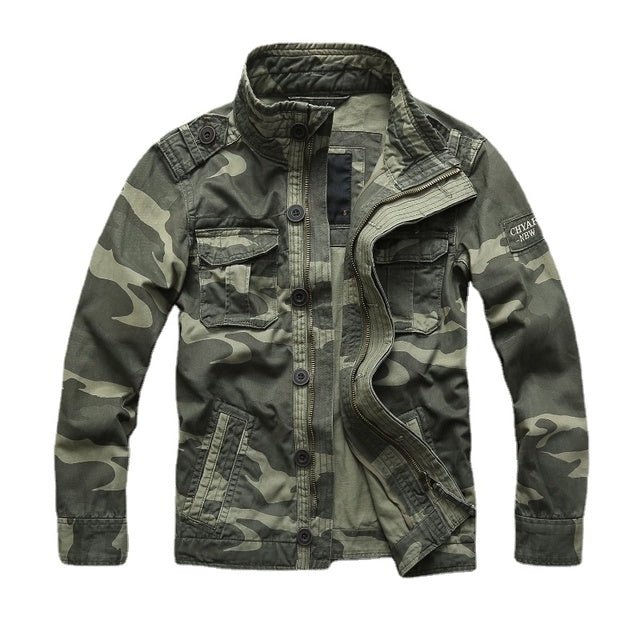 Military Denim Jacket Men Retro Camo Multi-pockets