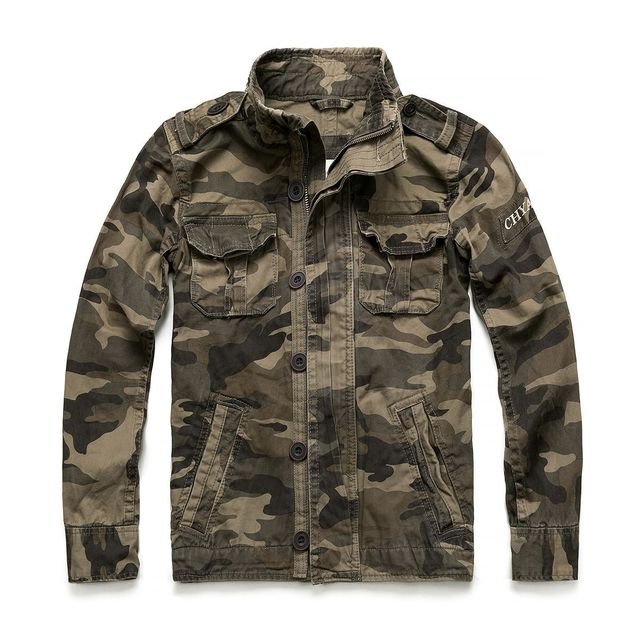 Military Denim Jacket Men Retro Camo Multi-pockets - Image 7