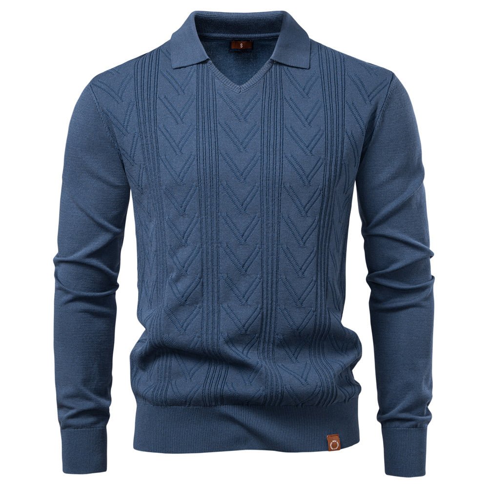 Modern Henley Polo Men Solid Color Long Sleeve - Image 3