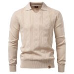 Modern Henley Polo Men Solid Color Long Sleeve