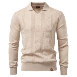 Modern Henley Polo Men Solid Color Long Sleeve