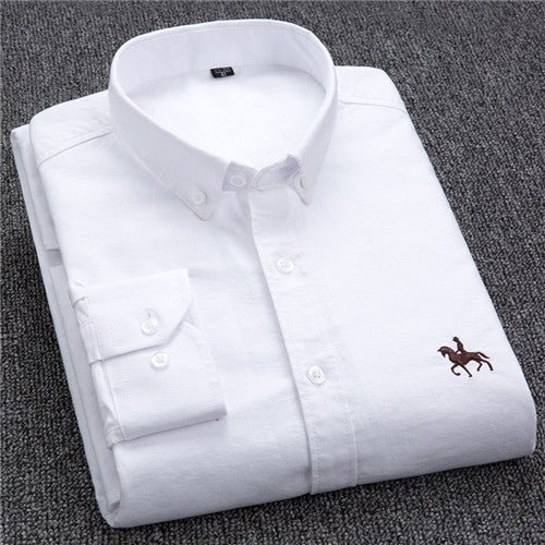 Cotton Oxford Shirt For Men Long Sleeve Work Man Shirt - Image 12