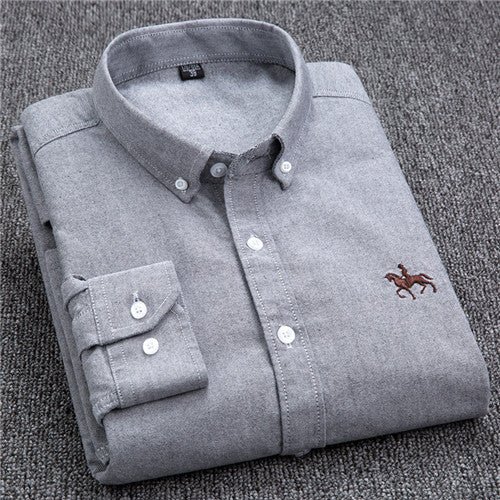 Cotton Oxford Shirt For Men Long Sleeve Work Man Shirt - Image 13