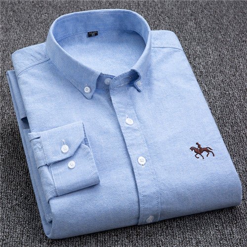 Cotton Oxford Shirt For Men Long Sleeve Work Man Shirt - Image 15