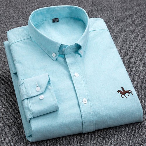 Cotton Oxford Shirt For Men Long Sleeve Work Man Shirt - Image 16