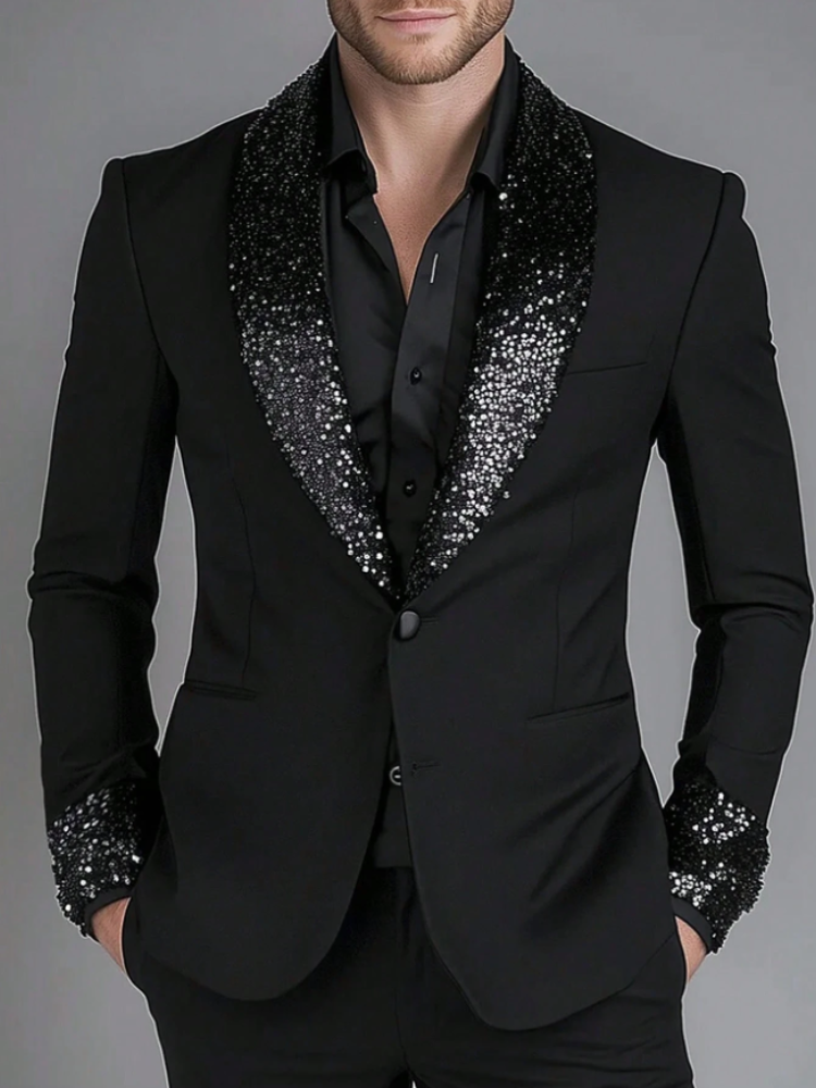Lapel Sequin Slim Fit Groom Party Suits - Image 5