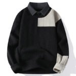 Spring Autumn Fake Two Piece Knit Pullovers Knitted Sweater