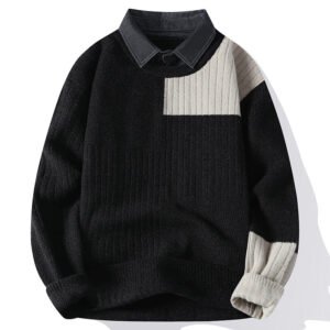 Spring Autumn Fake Two Piece Knit Pullovers Knitted Sweater