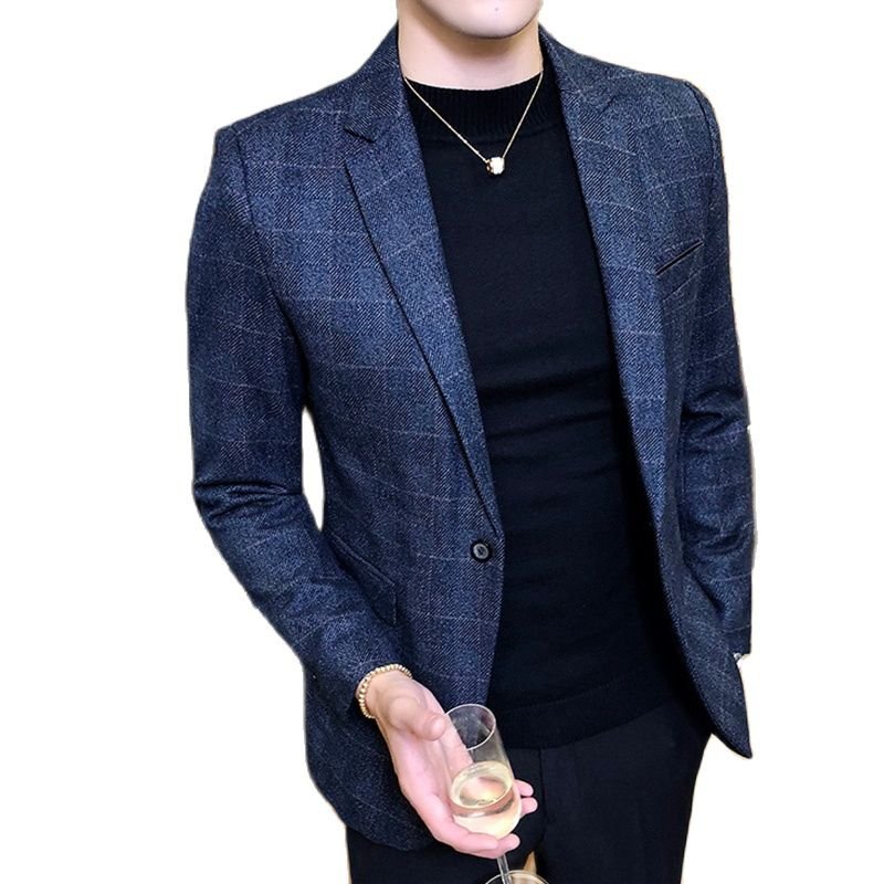 Stylish Men Vintage Plaid Blazer One Button - Image 7