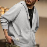 Vintage Gray Waffle Hoodies for Men Hooded Sweatshirts
