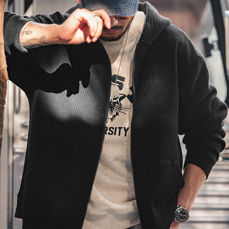 Vintage Gray Waffle Hoodies for Men Hooded Sweatshirts - Image 2