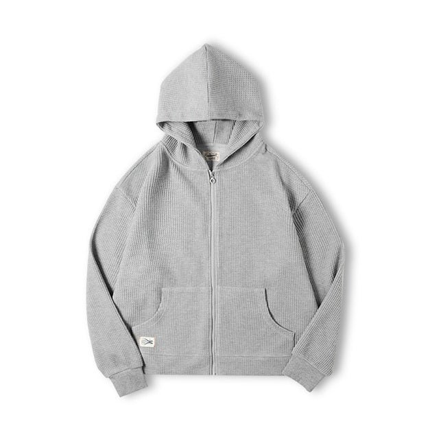 Vintage Gray Waffle Hoodies for Men Hooded Sweatshirts - Image 13