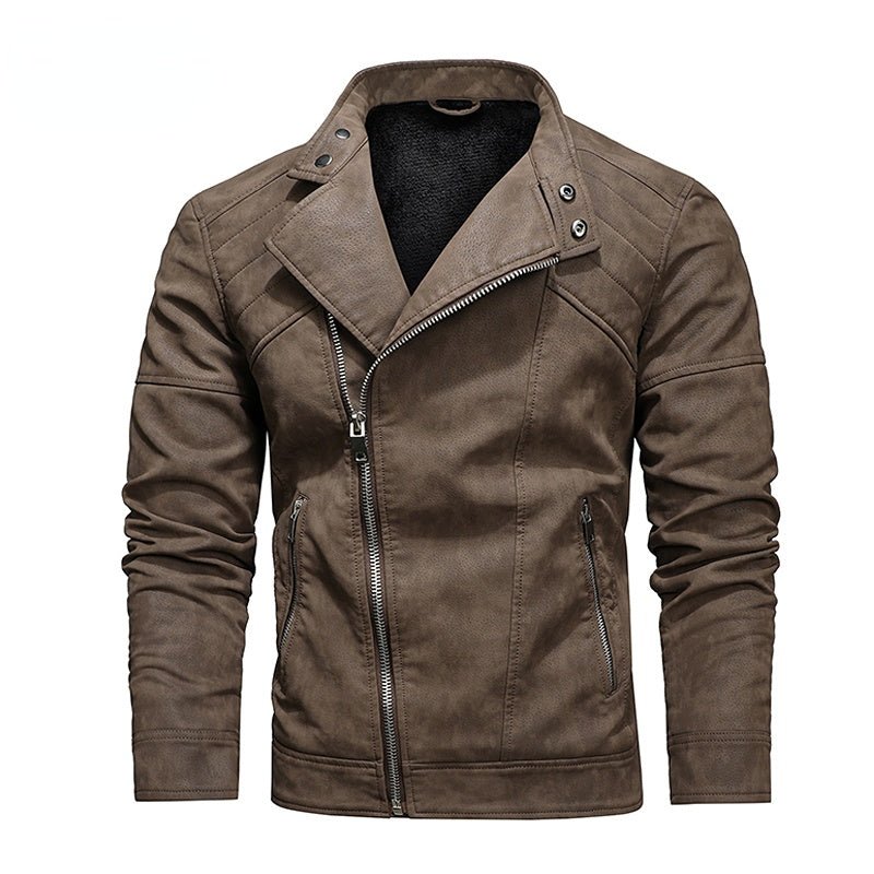 Warm Diagonal Zipper Motorcycle Coats Faux Jackets - Image 2