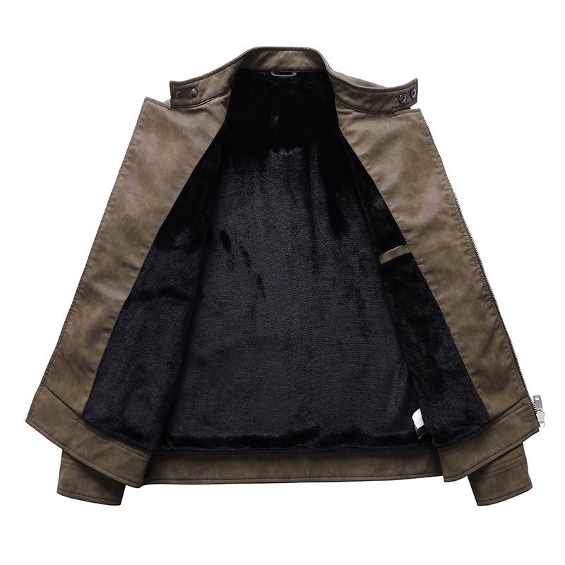 Warm Diagonal Zipper Motorcycle Coats Faux Jackets - Image 3