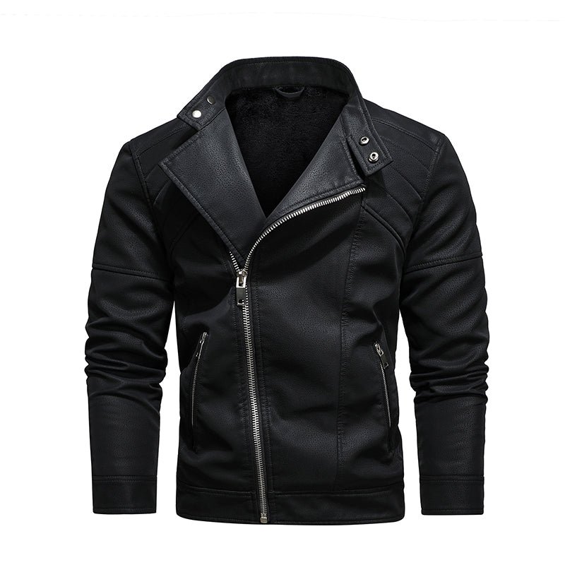 Warm Diagonal Zipper Motorcycle Coats Faux Jackets - Image 5