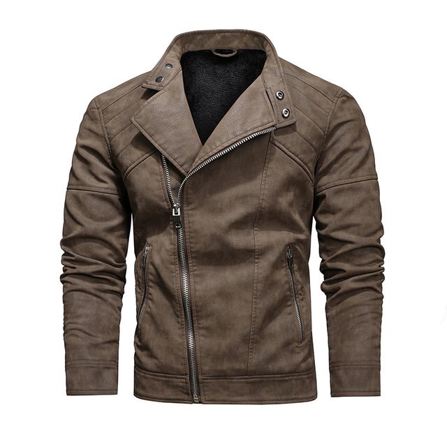 Warm Diagonal Zipper Motorcycle Coats Faux Jackets - Image 7