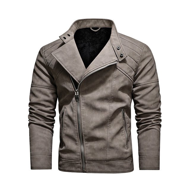 Warm Diagonal Zipper Motorcycle Coats Faux Jackets - Image 8