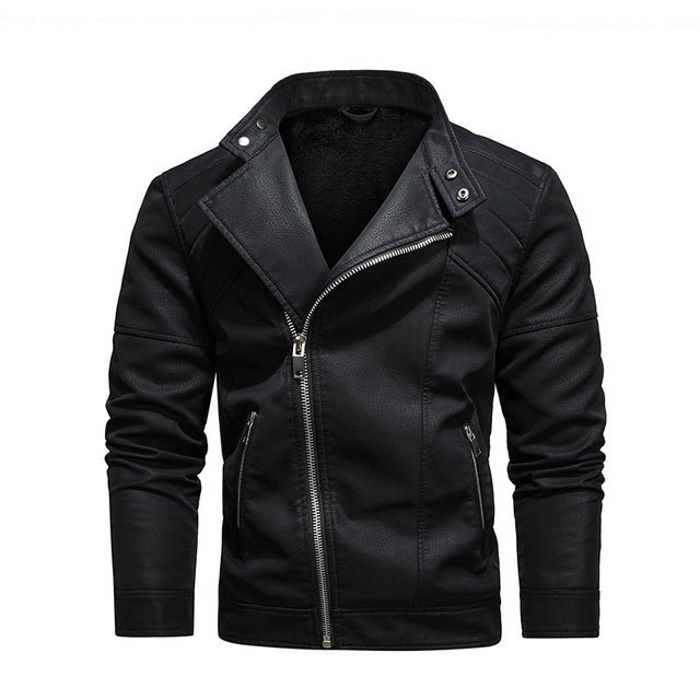 Warm Diagonal Zipper Motorcycle Coats Faux Jackets - Image 9