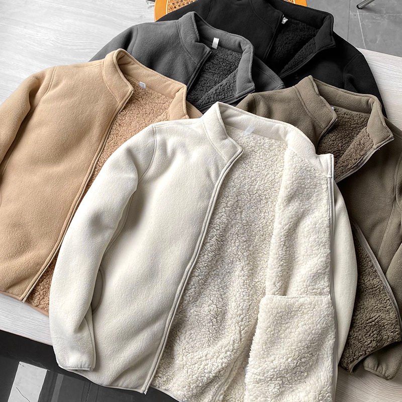 Winter Fleece Jacket Solid Color Sherpa Casual Coat - Image 2