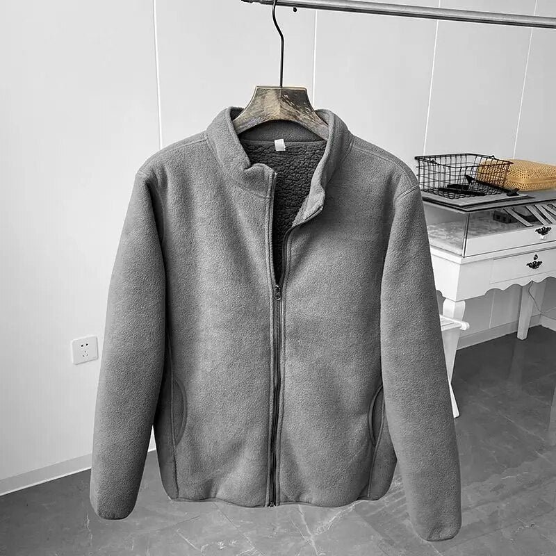 Winter Fleece Jacket Solid Color Sherpa Casual Coat - Image 4