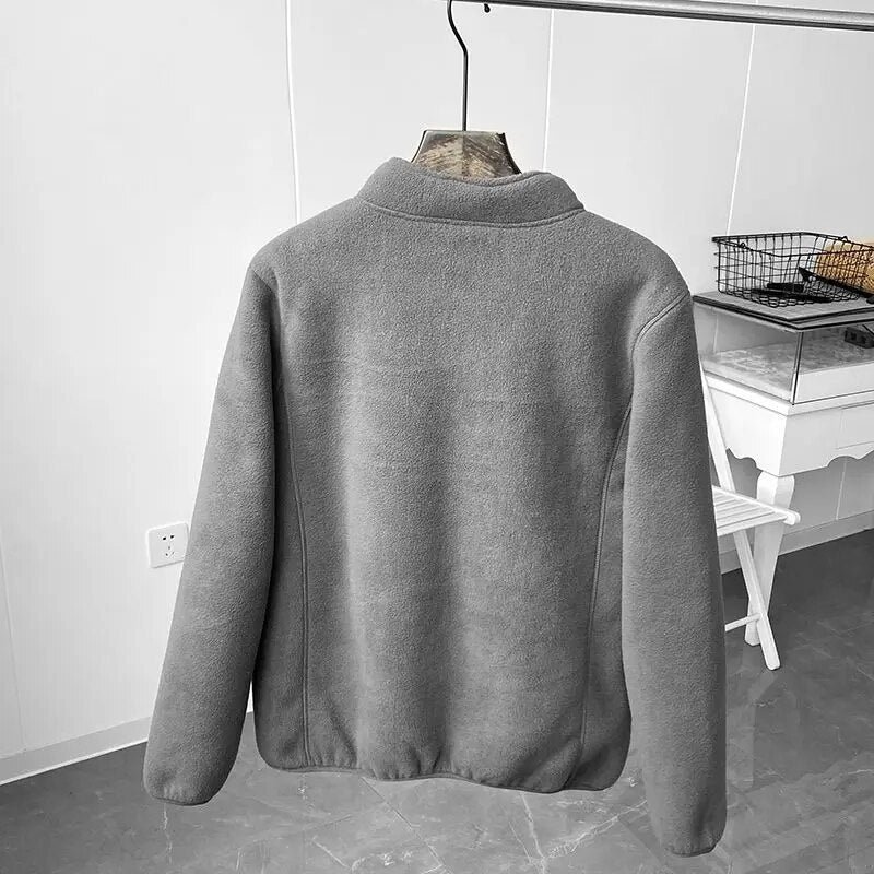 Winter Fleece Jacket Solid Color Sherpa Casual Coat - Image 5