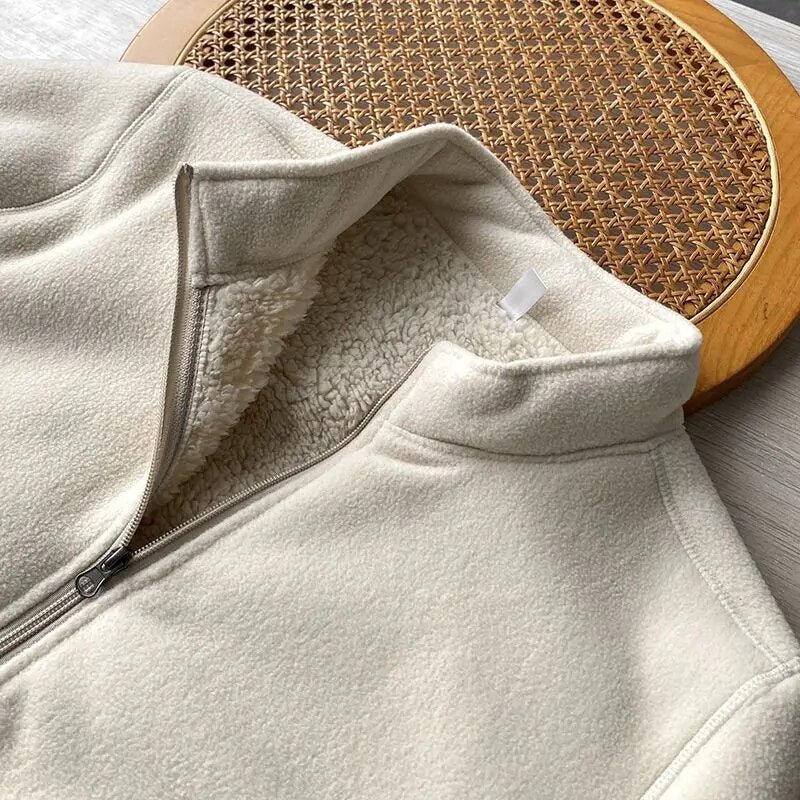 Winter Fleece Jacket Solid Color Sherpa Casual Coat - Image 6