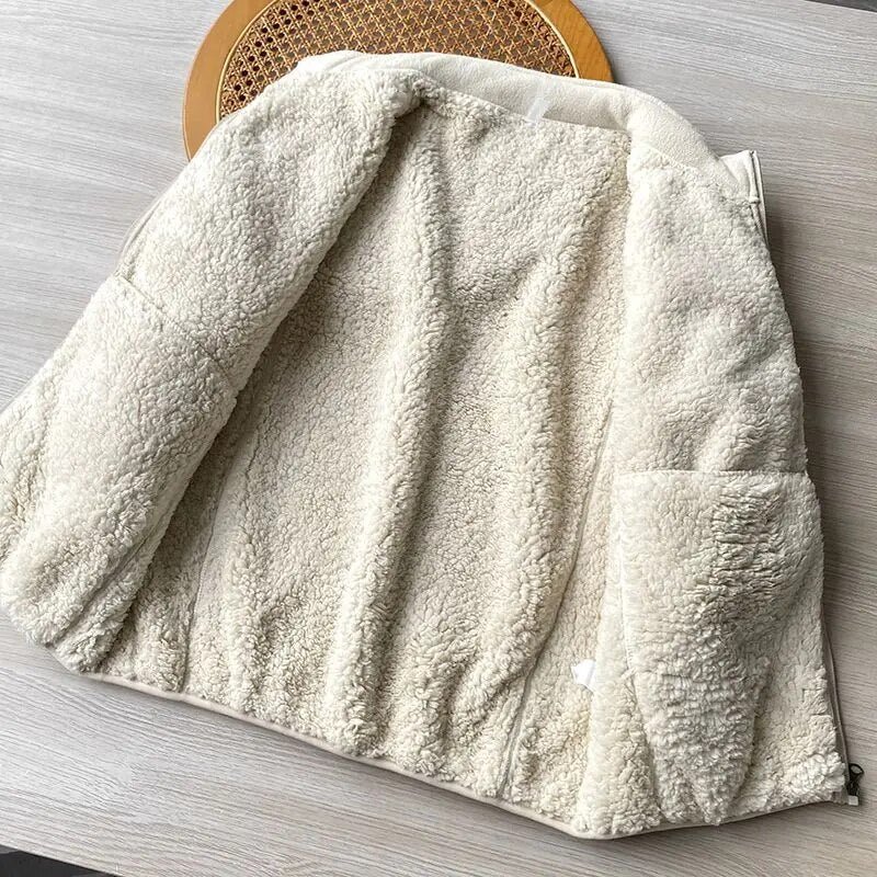 Winter Fleece Jacket Solid Color Sherpa Casual Coat - Image 7
