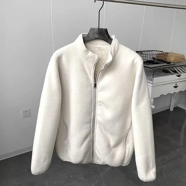 Winter Fleece Jacket Solid Color Sherpa Casual Coat - Image 9
