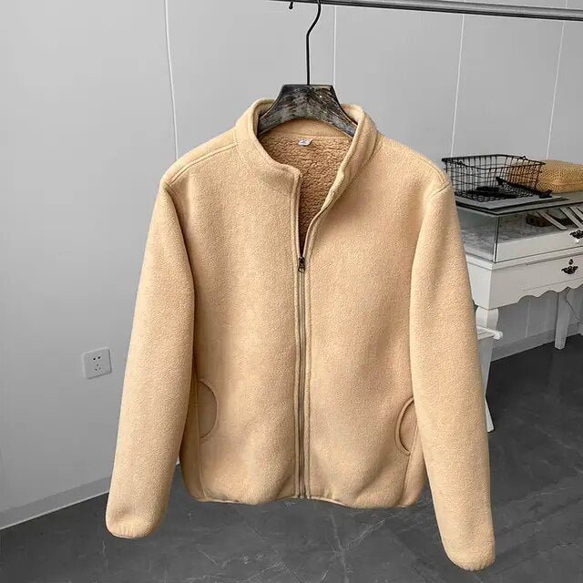 Winter Fleece Jacket Solid Color Sherpa Casual Coat - Image 11
